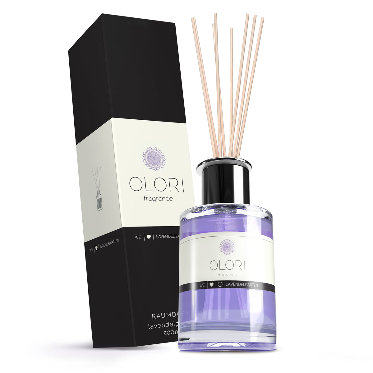 OLORI Raumduft Lavendel, 200-ml-Flakon mit Rattanstäbchen