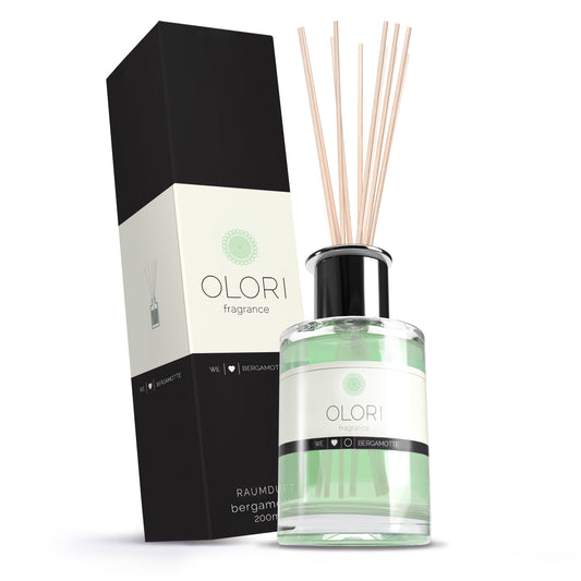OLORI Raumduft Bergamotte, 200-ml-Flakon mit Rattanstäbchen