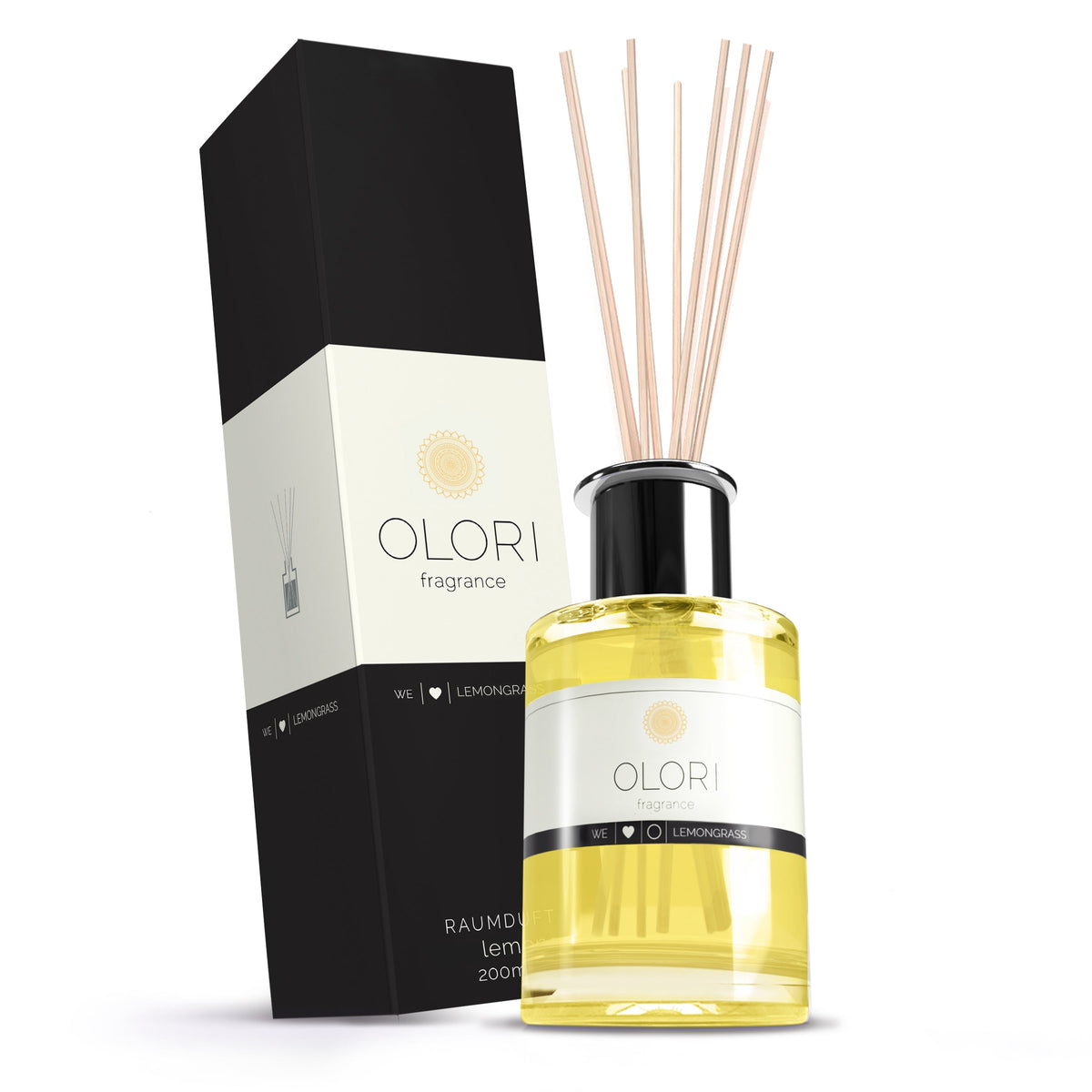 OLORI Raumduft Lemongrass, 200-ml-Flakon mit Rattanstäbchen
