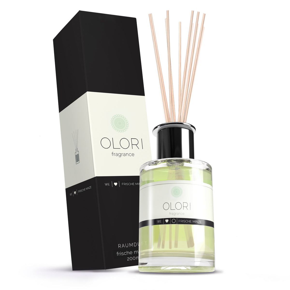 OLORI Raumduft Minze, 200-ml-Flakon mit Rattanstäbchen