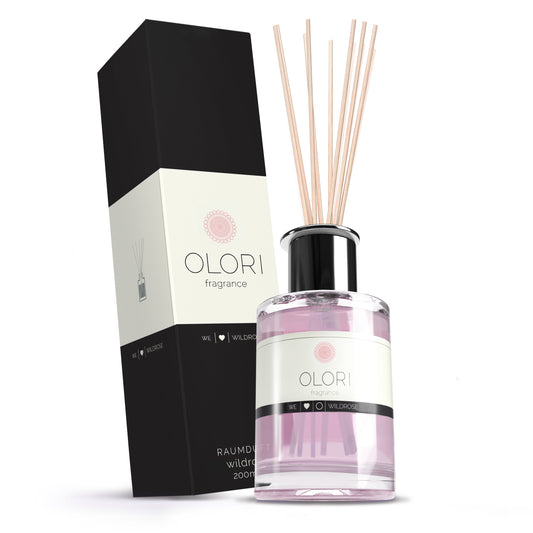 OLORI Raumduft Rose, 200-ml-Flakon mit Rattanstäbchen