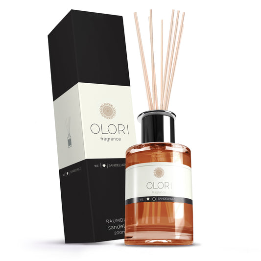 OLORI Raumduft Sandelholz, 200-ml-Flakon mit Rattanstäbchen