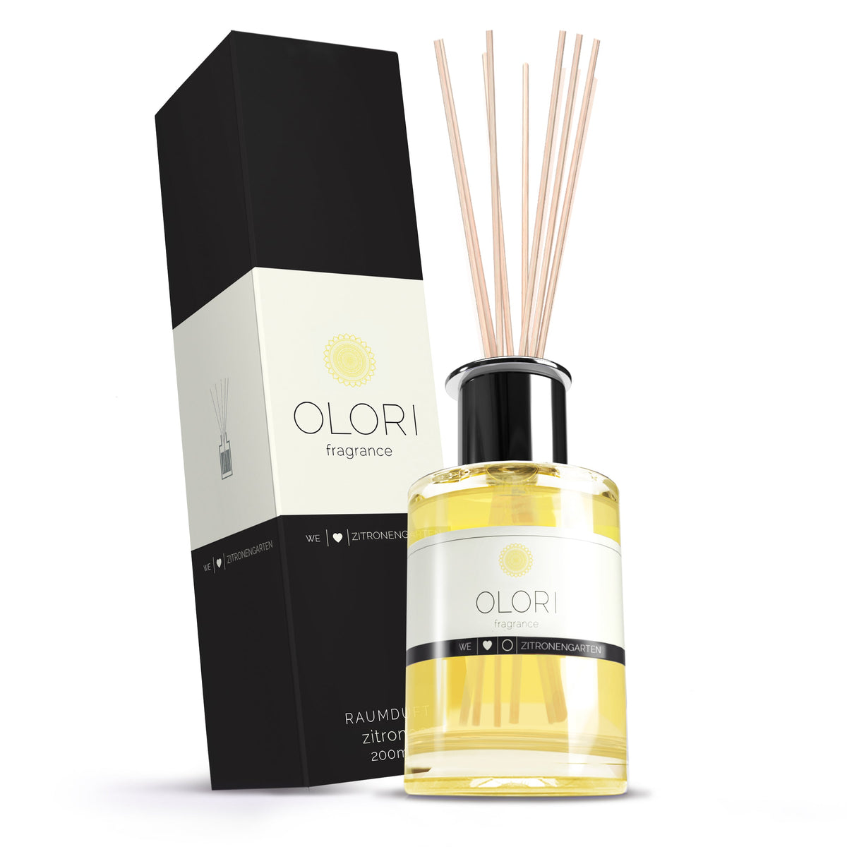 OLORI Raumduft Zitrone, 200-ml-Flakon mit Rattanstäbchen