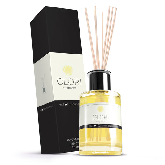 OLORI Raumduft Zitrone, 200-ml-Flakon mit Rattanstäbchen